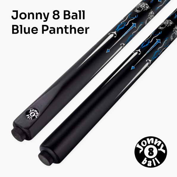 Jonny 8 Ball Panther 2 Piece UV Printed Snooker and Pool Cue and Case Set with 9.5mm Green Layered Tip + FREE Accessories